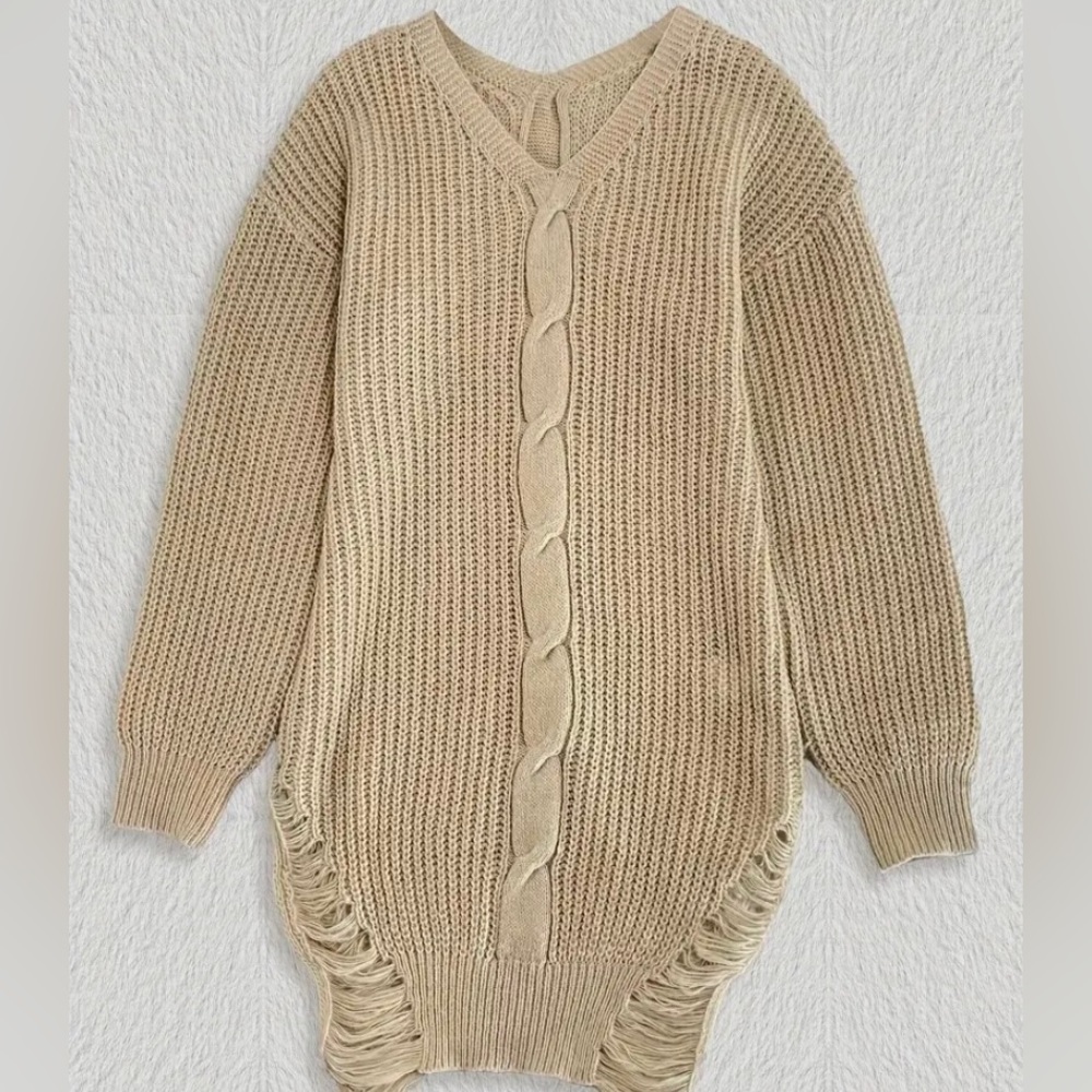Solid Ripped Sweatshirt Dress